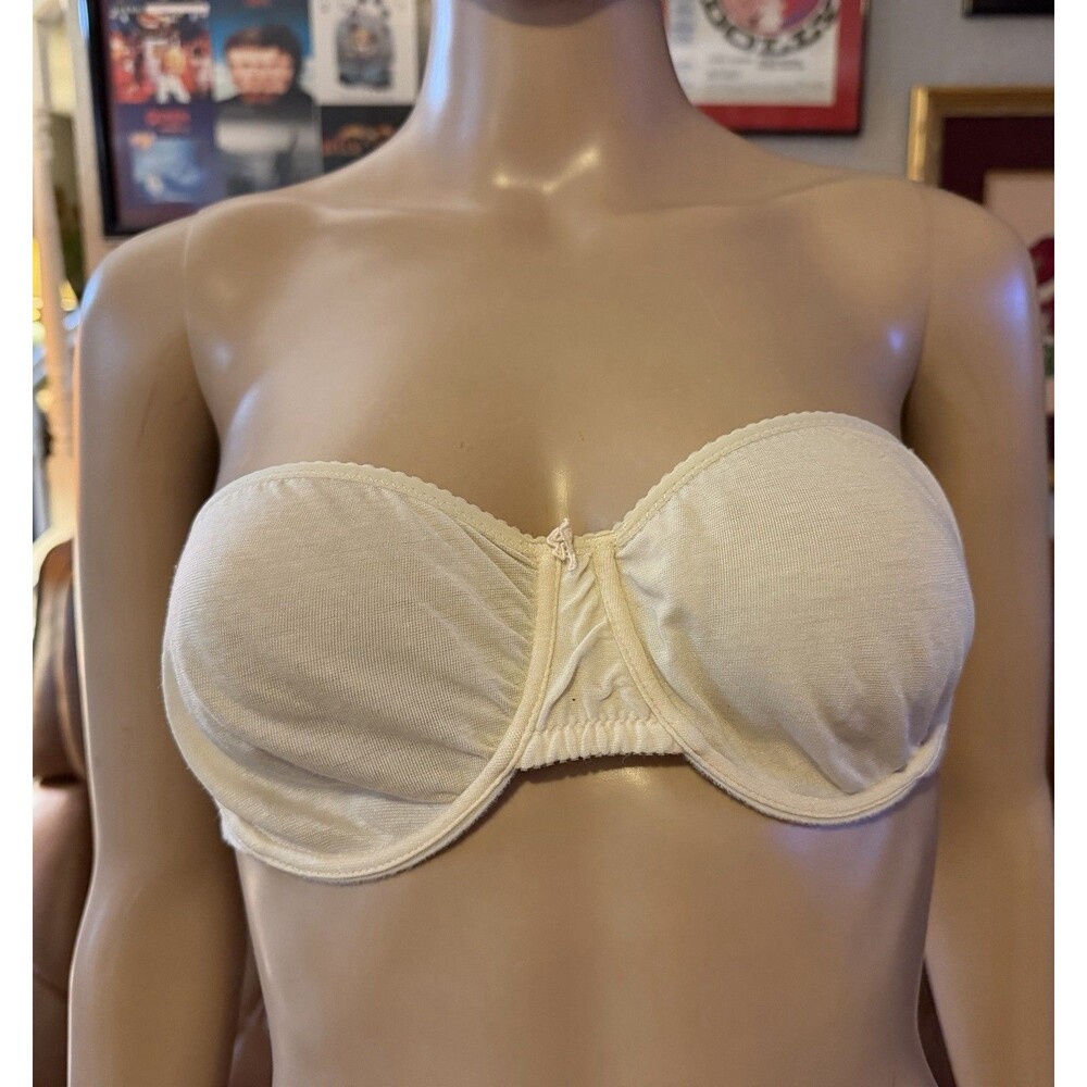 Vintage Underwire Off White Strapless Bra 34B Sheer